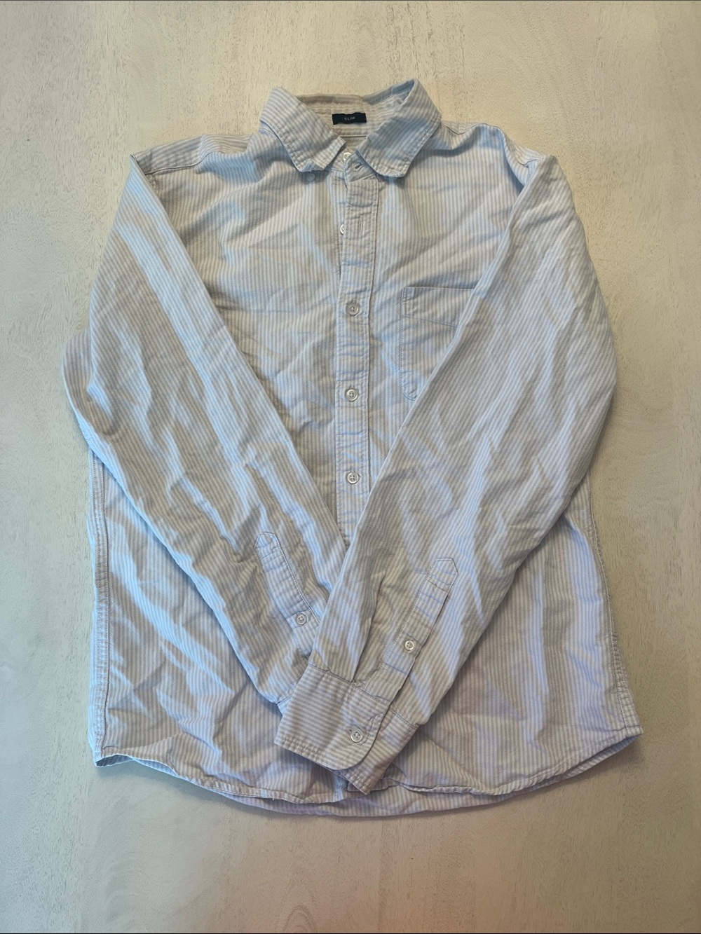 J. Crew Men’s Slim Flex Oxford Light Blue and White Striped Button-Down Shirt